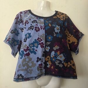 Anthropologie Maeve Cropped Two Tone Floral Sweatshirt